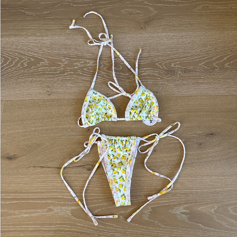 Haute Swimwear Lemon Bikini Mona Top & Bottoms Size S in Pink Lemonade Yellow